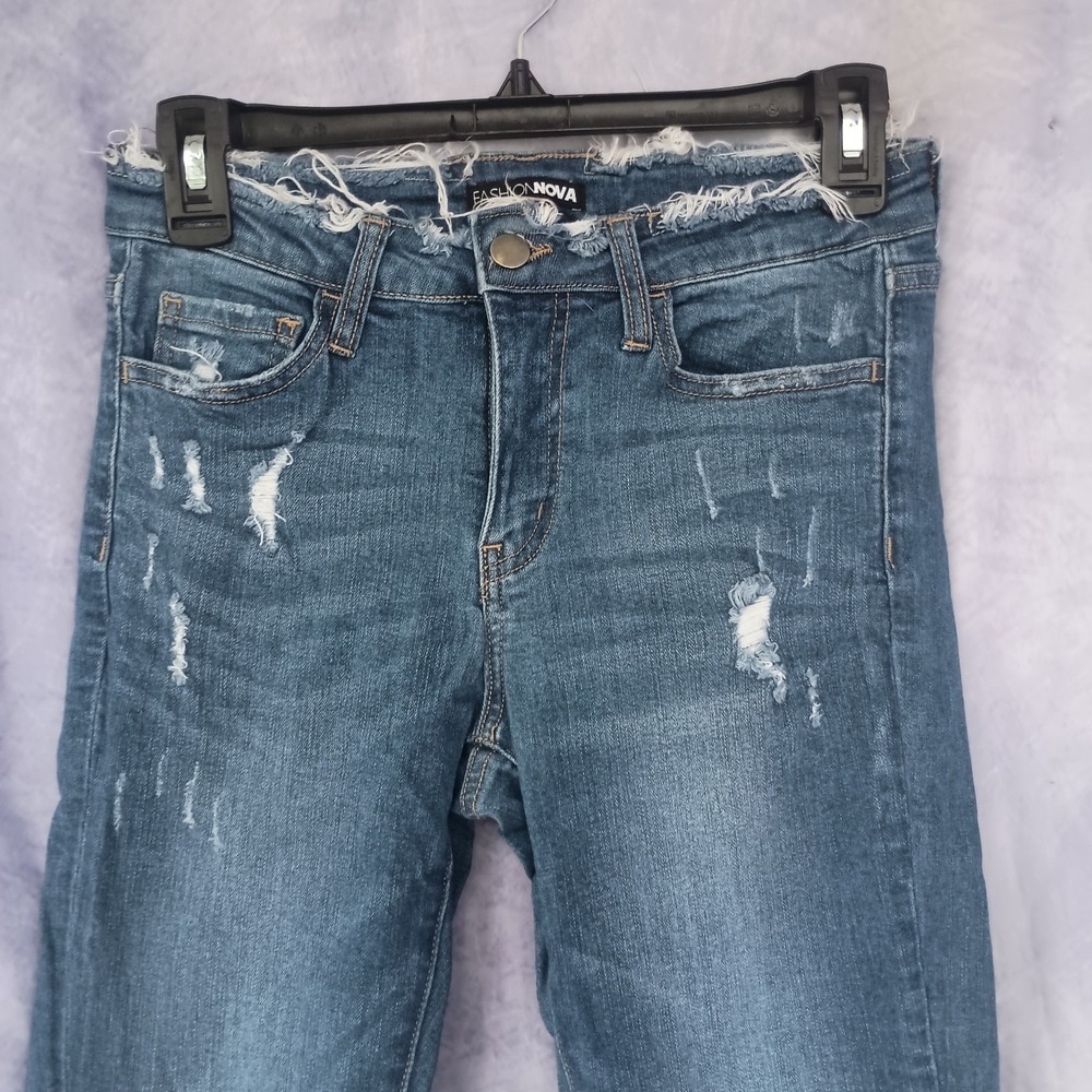 Fashion Nova Distressed Raw Waist Skinny Jeans - Picture 3 of 7